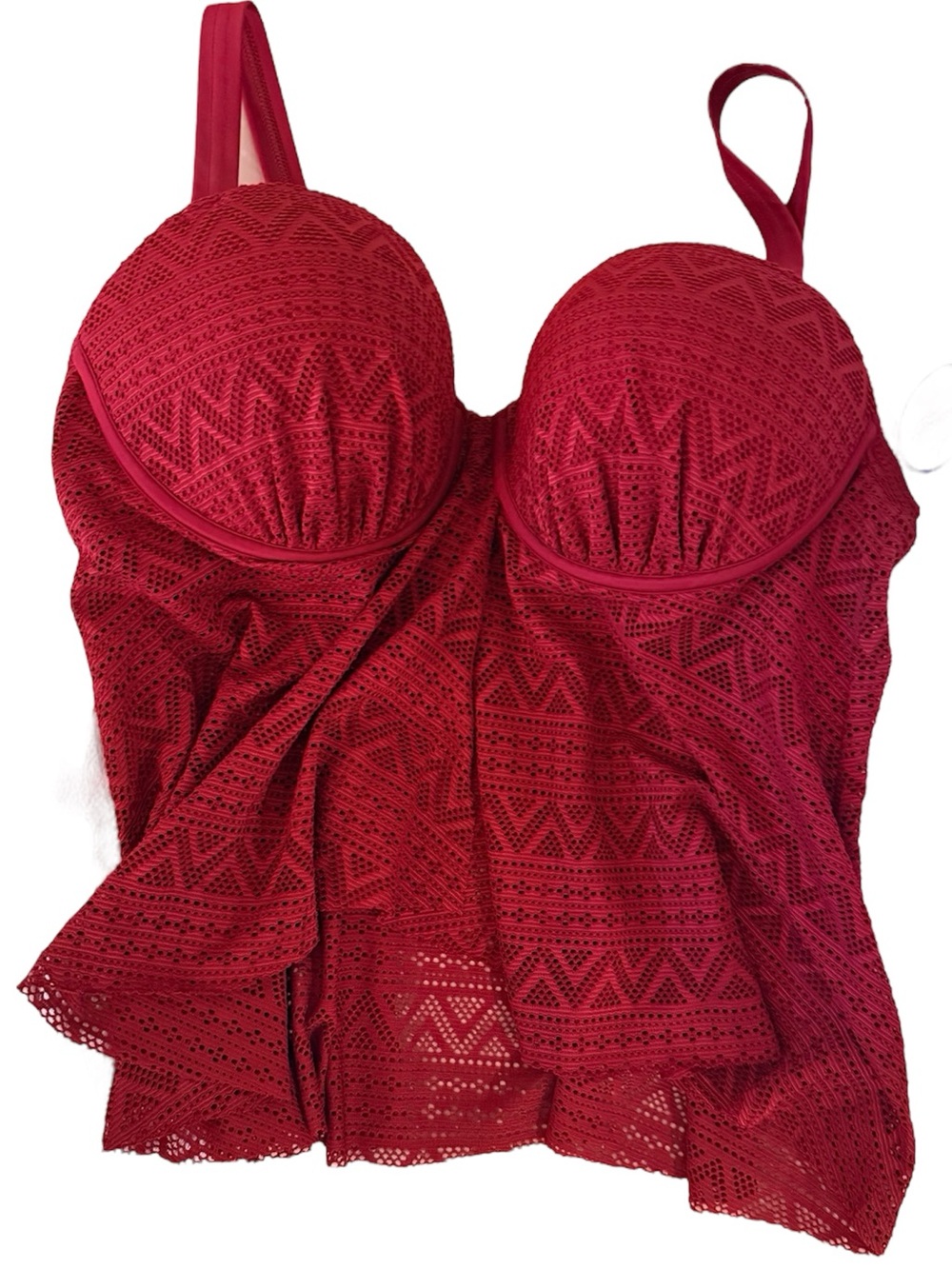 Swimsuits for All Maroon Lace Tankini Swim Top, size 16 NWT